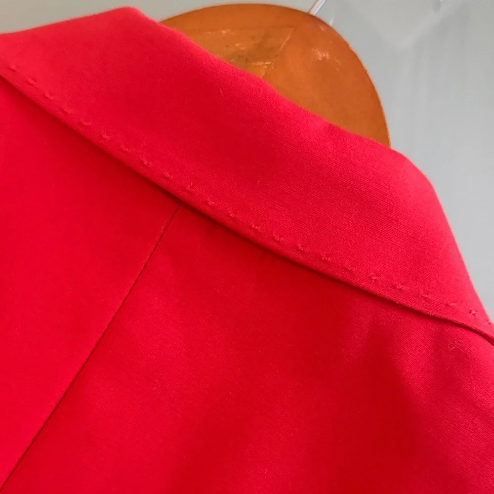 Tahari Red Blazer Tailored Cotton Blend Jacket Career Statement Blazer